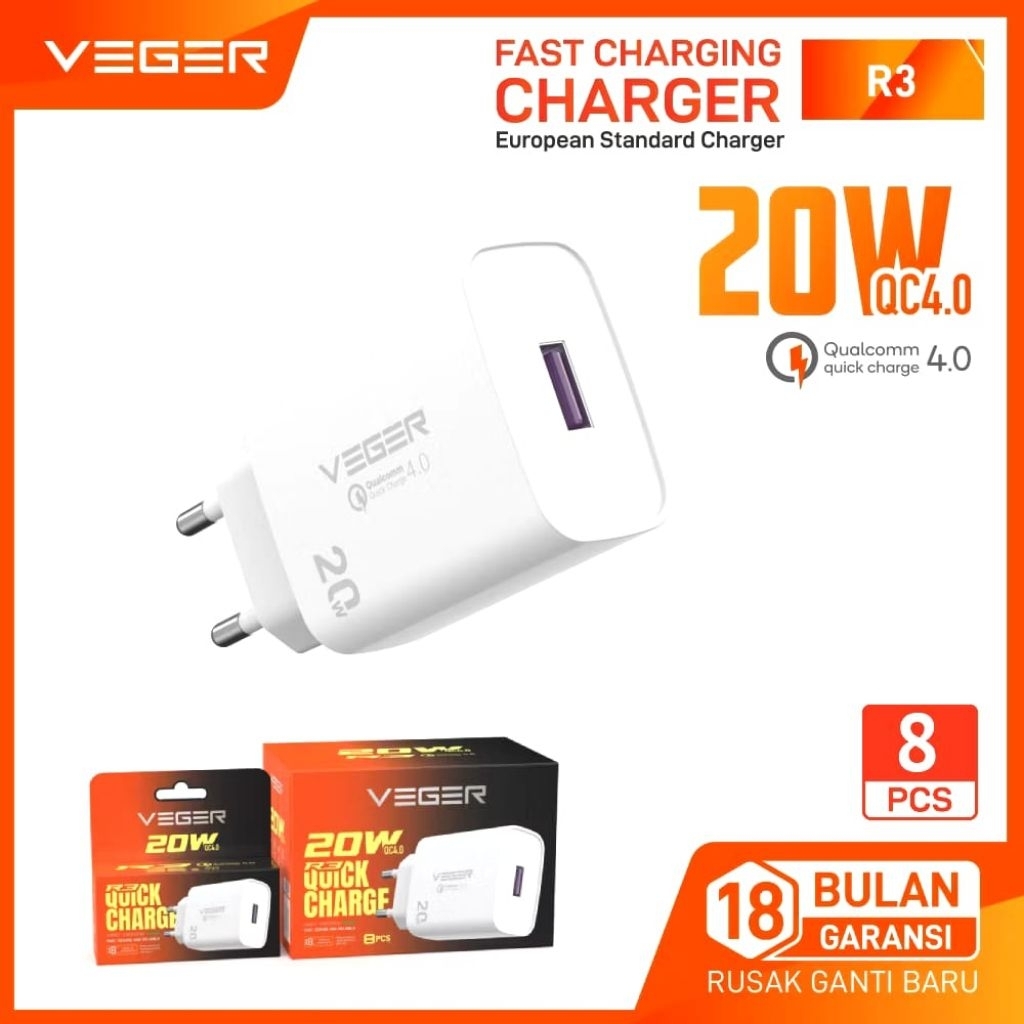 Batok VEGER R3 20W QC4.0 PER BOX Batok Casan Charger 1 USB