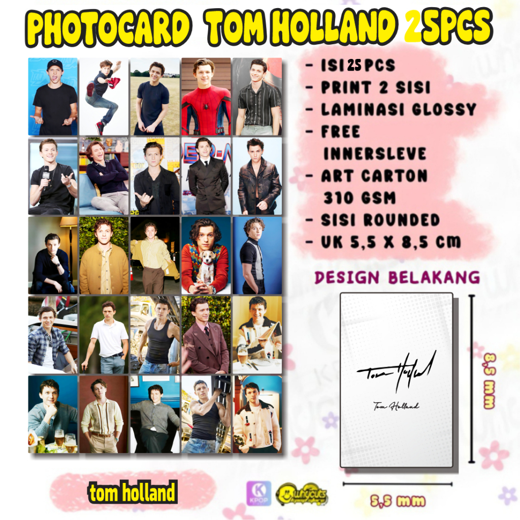 PC Photocard Tom Holland 25 ชิ้นพิมพ์ 2 ด้านเคลือบมันเงาหนา