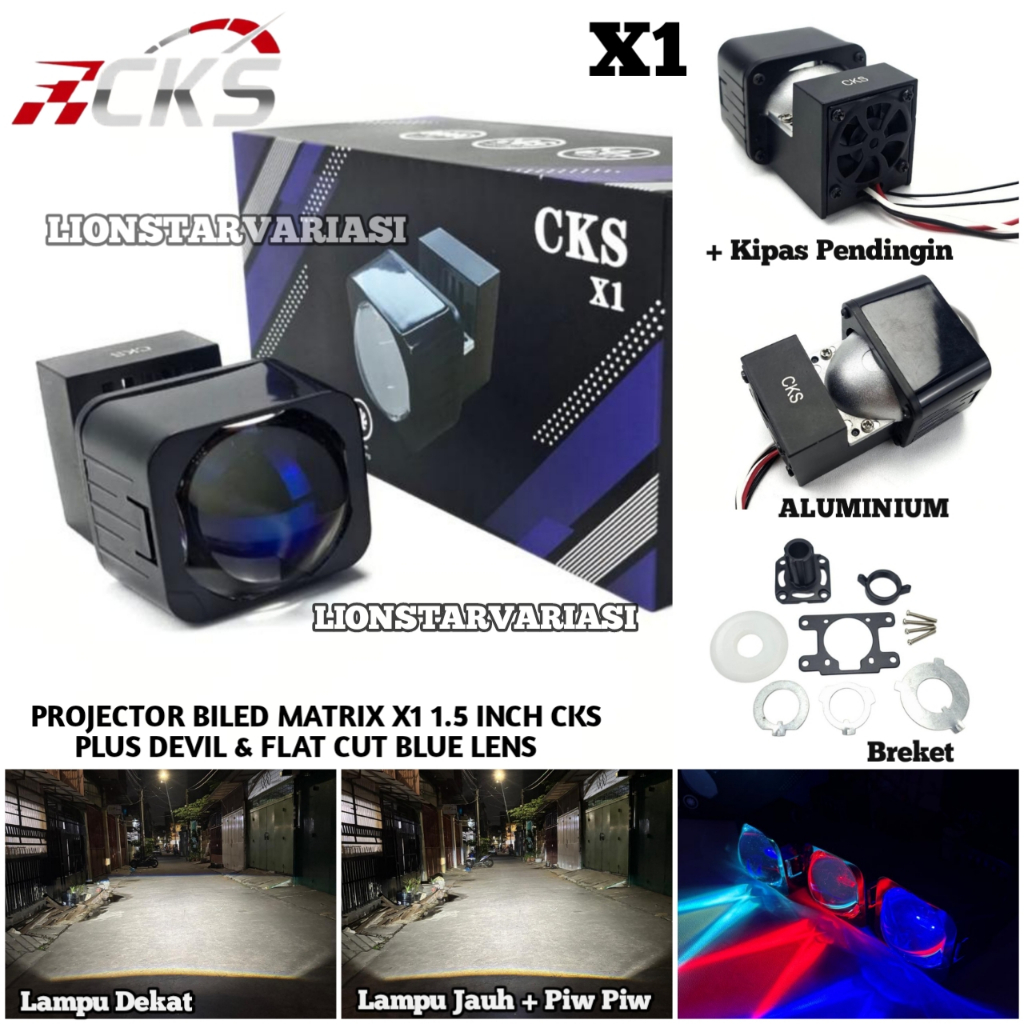 CKS X1 - โปรเจคเตอร์ Bished Matrix X1 1.5 INCH Plus Devil High Low Flat Cut รถกันน้ํารถจักรยานยนต์ Piw"