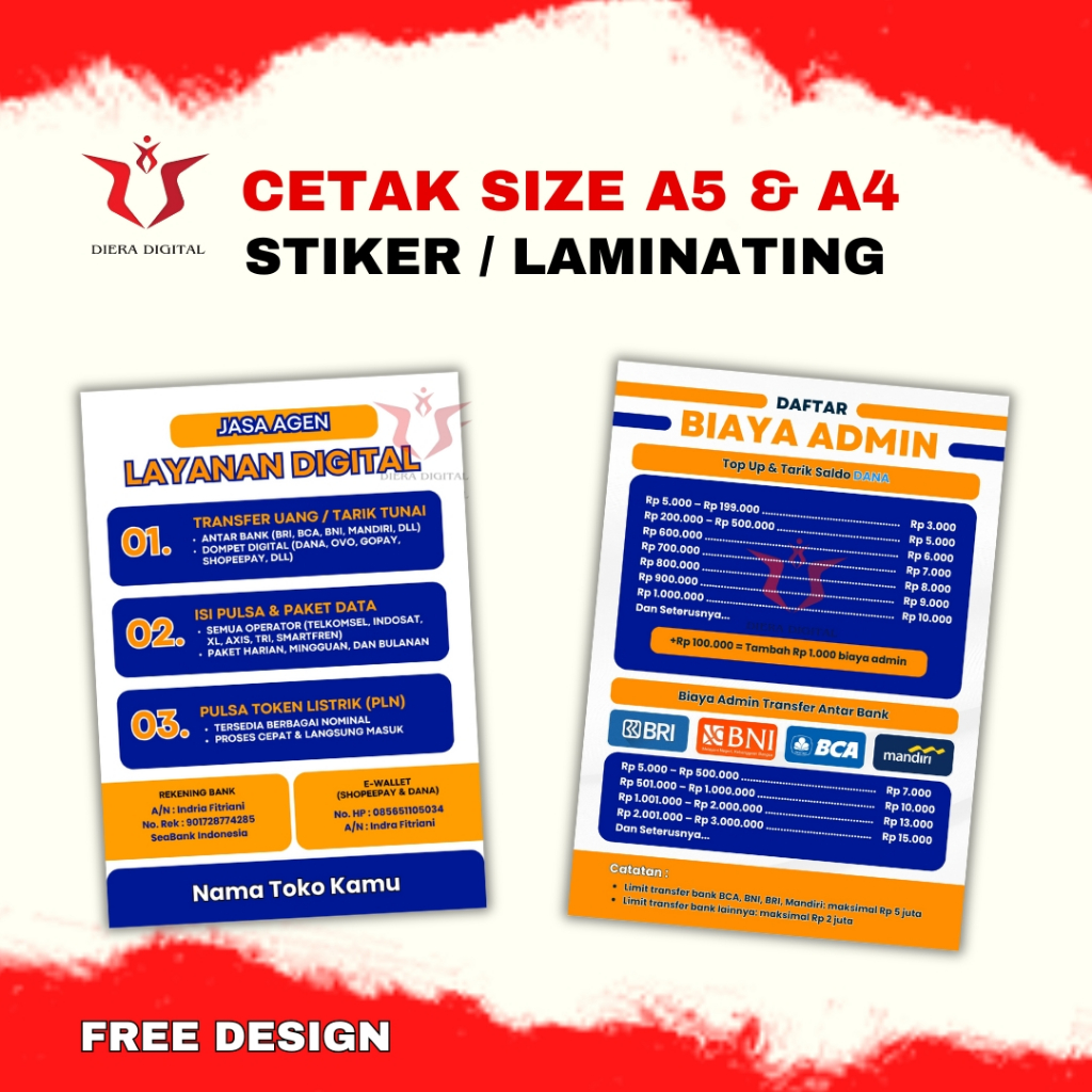 พิมพ์ BRI LINK AGENT STICKERS/LAAMINATING A5 & A4 ขนาด (ตัวแทน Ore Link Complete)