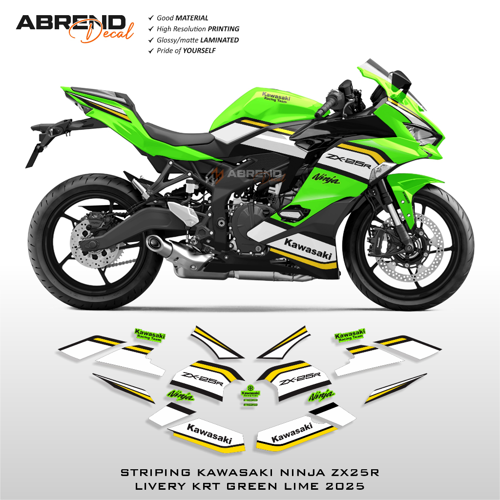 ABREND DECAL - STRIPING ZX25R KRT GREEEN LIME 2025 / KAWASAKI NINJA ZX-25R MOTORCYCLE STICKER GRAFIS