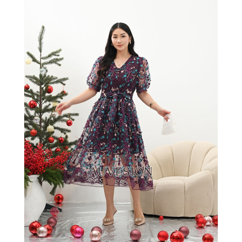 AUVESION Raquelle Brukat Maxi Dress 6341 | เดรสปาร์ตี้เรียบหรู