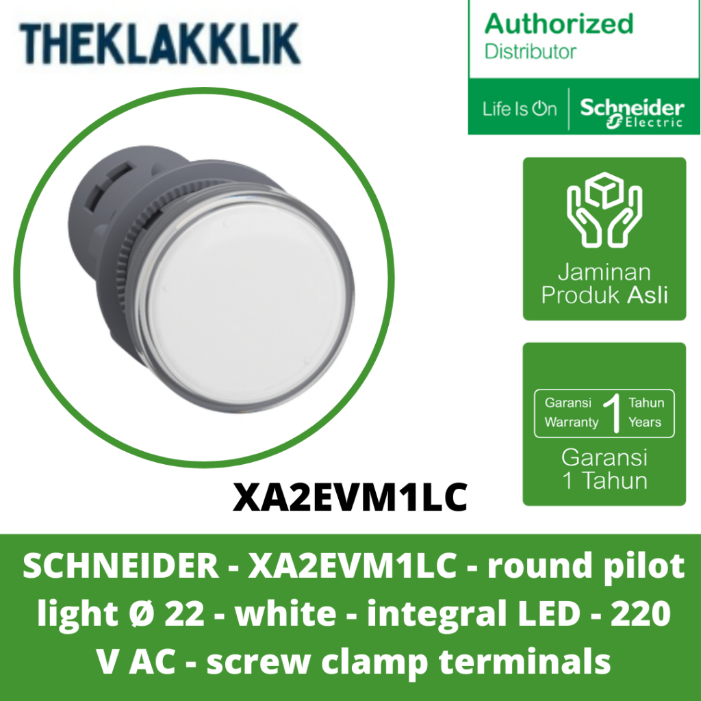 SCHNEIDER - XA2EVM1LC - ไฟนักบินกลม Ø 22 - สีขาว - integral LED - 220 V AC - ขั้วแคลมป์สกรู