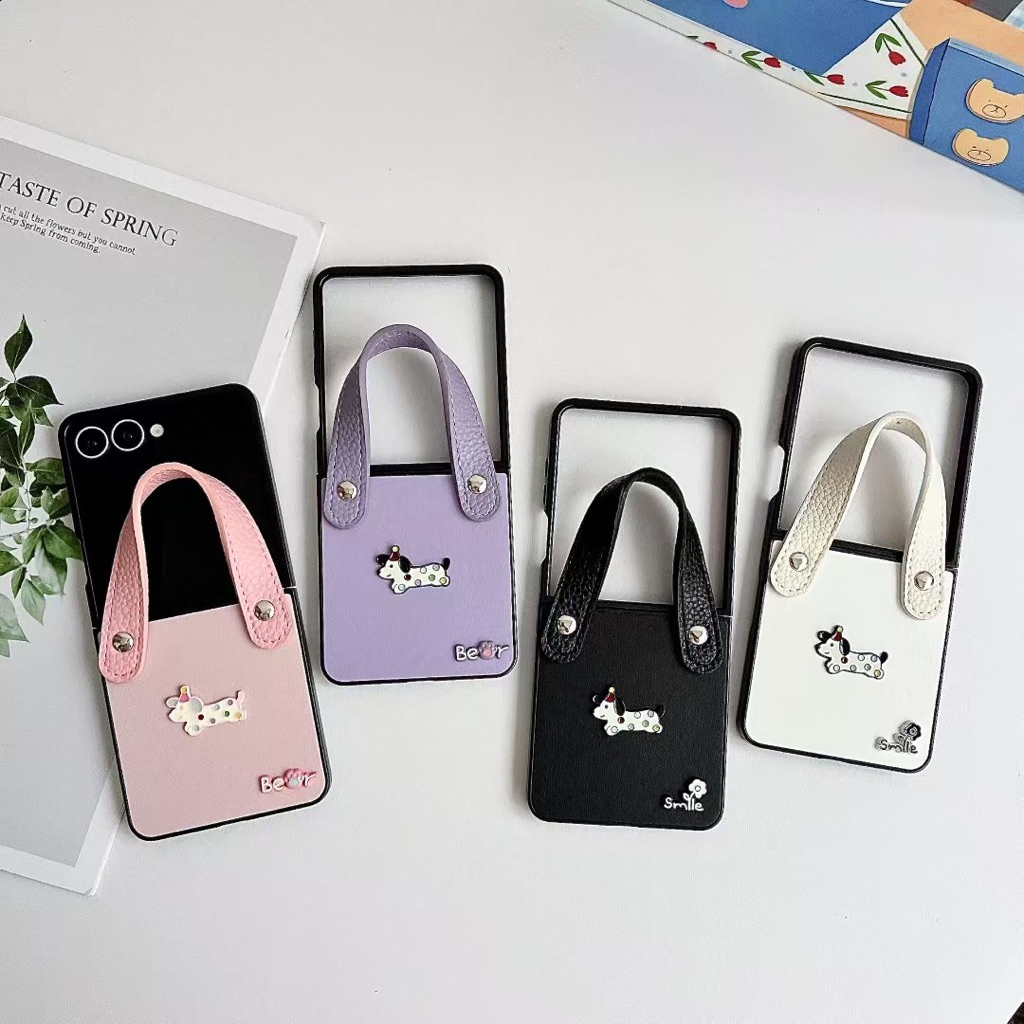 SAMSUNG GANTUNGANกรณีใหม่Samsung Zflip7 สุนัขน่ารักสายหนังCharm Chain Cool Lanyard TPUปลอกสําหรับSam