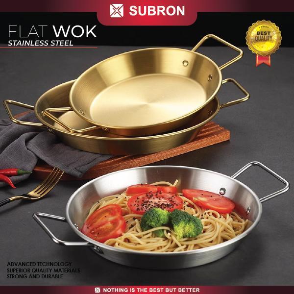 SUBRON Paella Flat Wok กระทะเกาหลี แผ่นเสิร์ฟสแตนเลส Paella Silver Pan