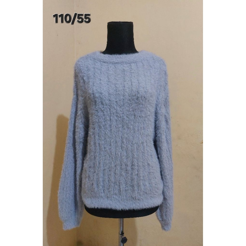 Ash Blue Balloon Sleeve Fuzzy Sweater