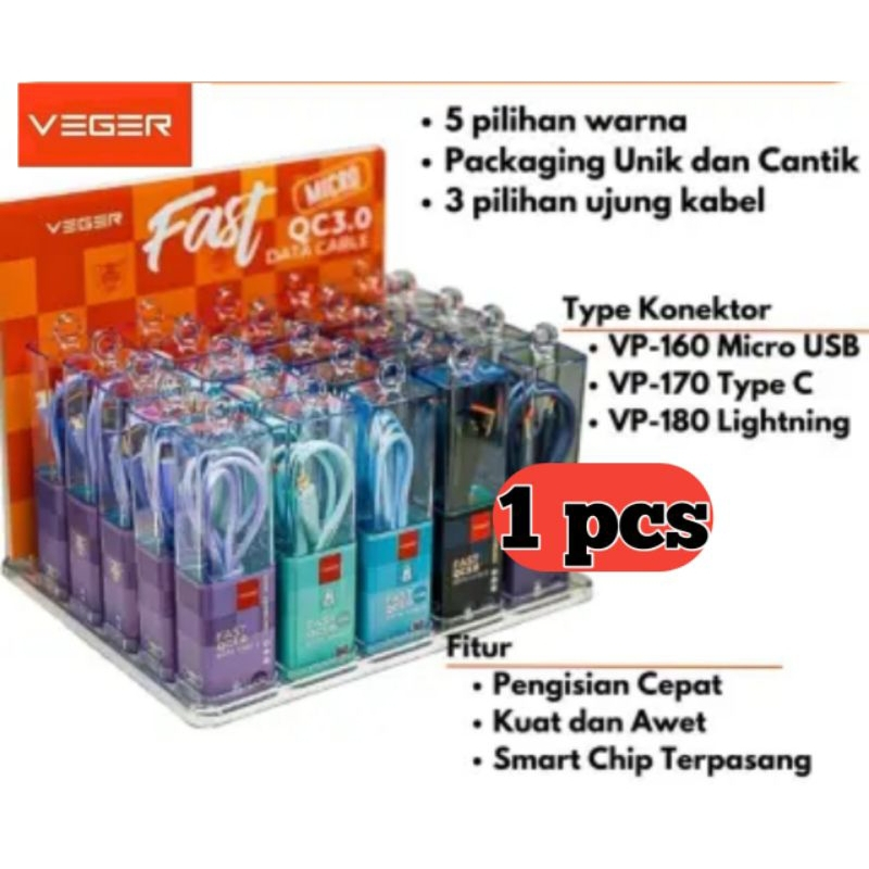 (1 ชิ้น) VEGER V-170 TYPE-C fast QC 3.0 data cable สายชาร์จเร็ว