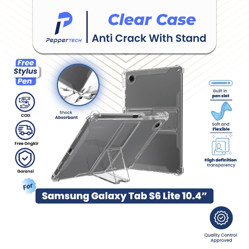 PEPPERTECH - เคสใส Anti Crack พร้อมขาตั้งสําหรับ Samsung Galaxy Tab S6 Lite 10.4 นิ้วเคสใสธรรมดาพร้อ