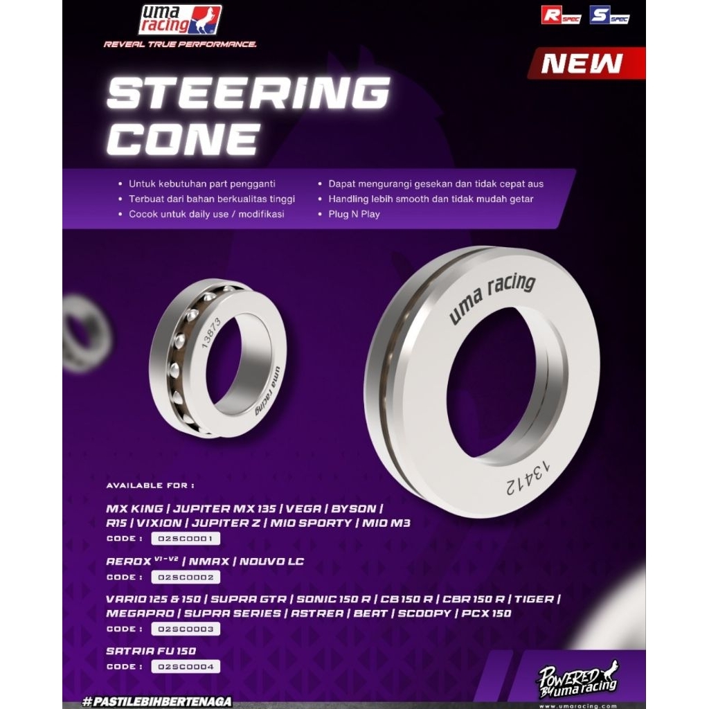 Uma Racing Steering Cone / Steering Jupiter / Mx / Mx King / Aerox / Nmax / Nouvo / Vario 150 / Sonic / satria FU