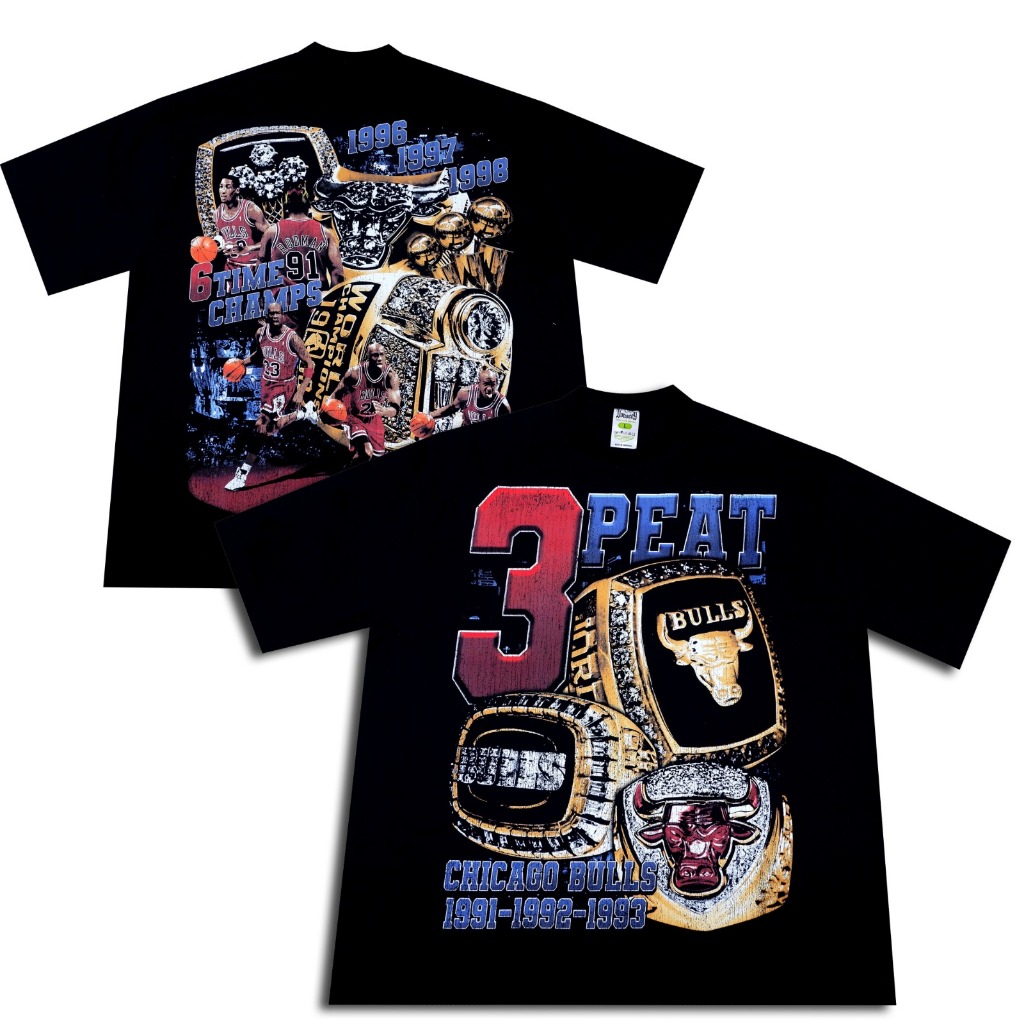 VONSEEY BULLS 3PEAT BASKETBALL SPORT KAOS OVERSIZE COMBED 20S สีดํา DTF