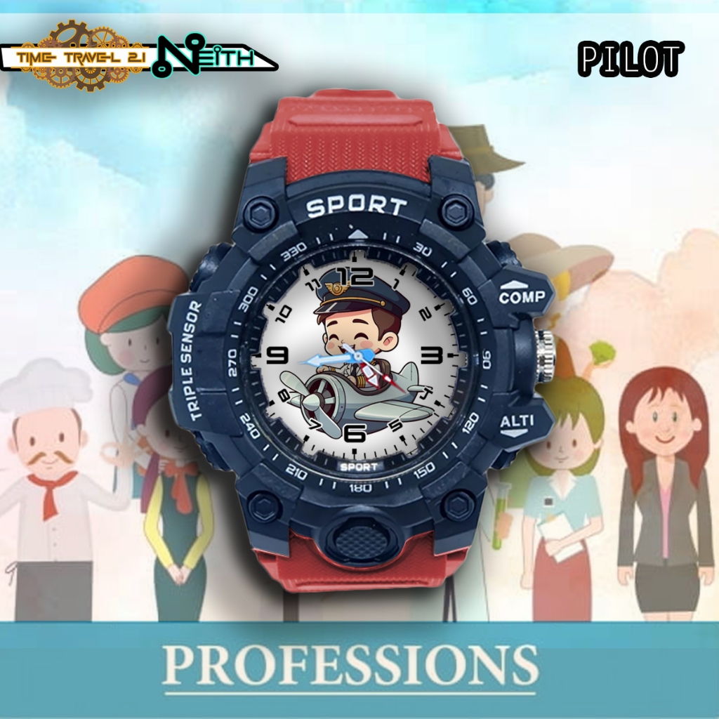 นาฬิกาเด็ก Pilot Sport พร้อมสายยาง นาฬิกาสปอร์ตกันน้ํา / กีฬา 11X8SP03