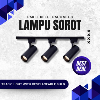 Paket Set Lampu Isi 3 Lampu Rell Track Sorot LED Tracklight Spotlight Lampu Sorot Plafon Aesthetic
