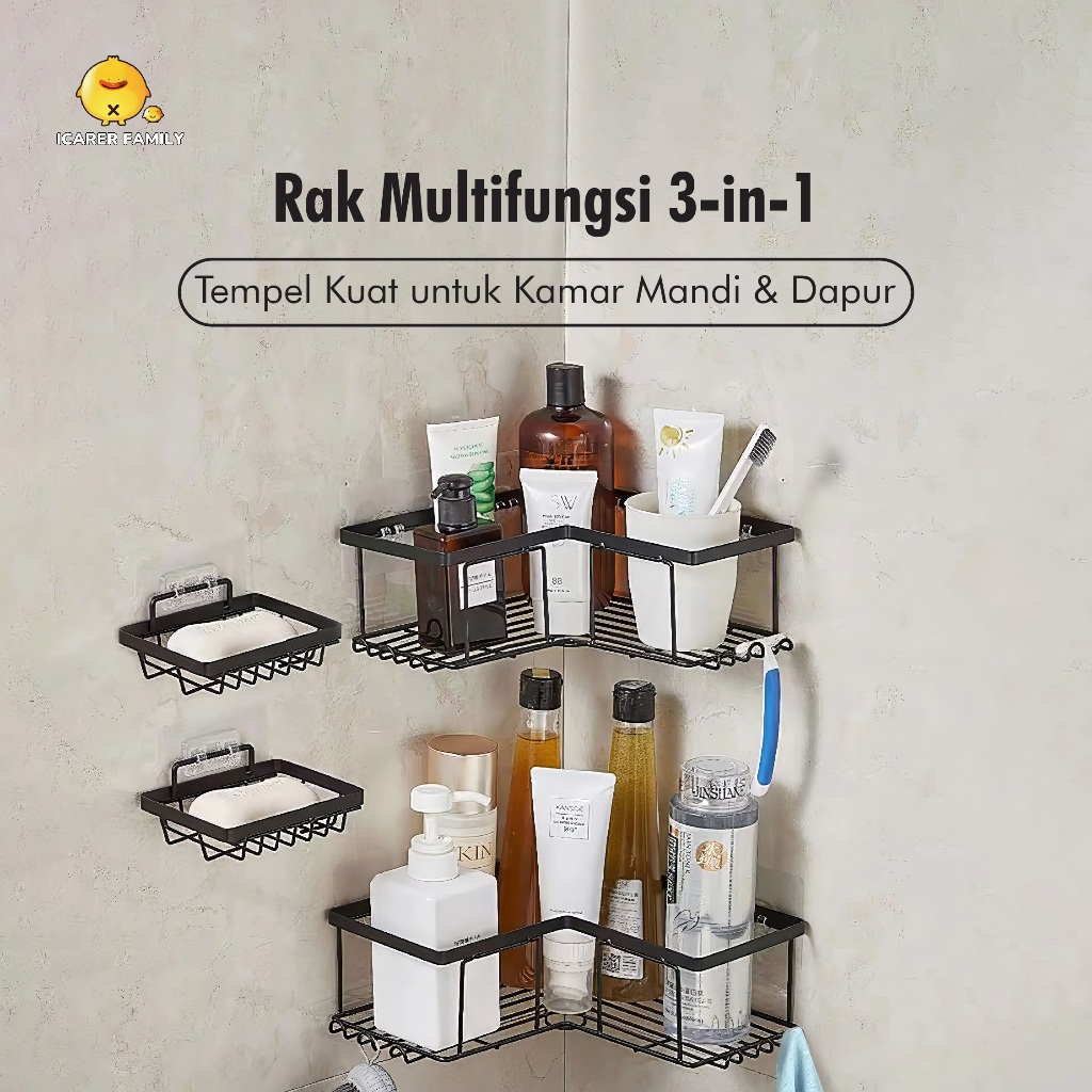Icarer Family - ชั้นวางของเข้ามุมห้องน้ํา 3 in 1 ชั้นวางของในครัวเหล็กเซรามิกติดผนัง