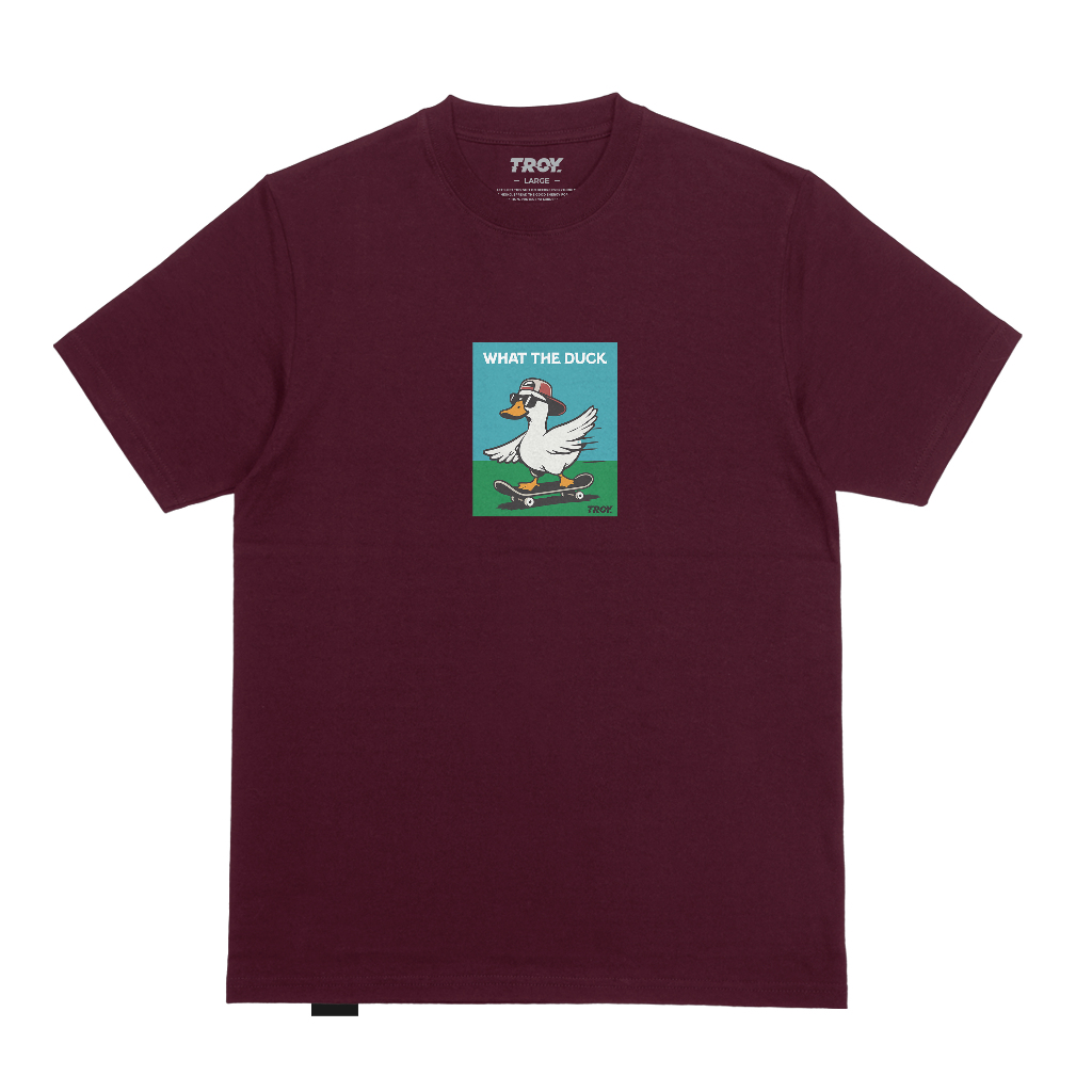 MERAH Troy Company Tshirt Maroon What The Duck - เสื้อยืดแขนสั้น Maroon Red T-Shirt MTD 2782