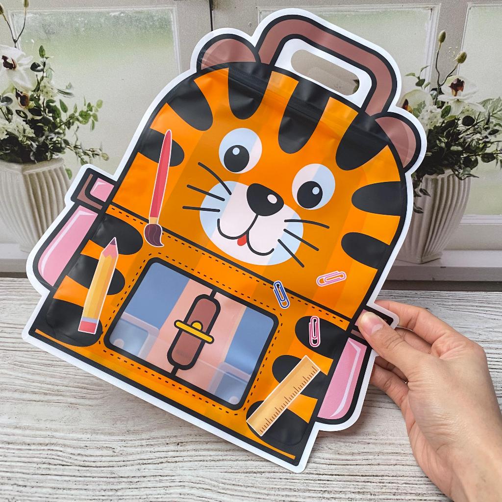 HAMPERS SNACK ZIPPER POUCH TIGER BACKPACK UK 24X28 CM MN-1933 CHILDRENS PLASTIC TOTE BAG สามารถบรรจุ