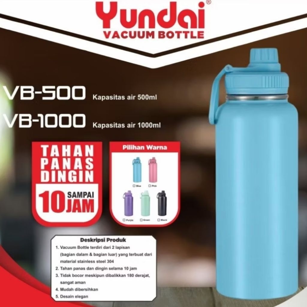 Yundai VB-1000 / VB-500 ขวดสูญญากาศ 304 ขวดน้ําดื่มสแตนเลสเกรดอาหาร