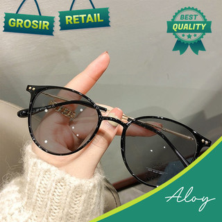 ALOY RETAIL PL-ARPT002 Kacamata Photochromic Anti Radiasi Bentuk Bulat Bahan Metal Gaya Korea Untuk Pria Dan Wanita Kacamata