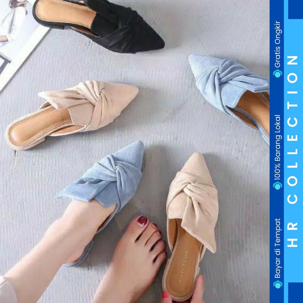 HR COLLE - FLATSHOES SOFT SUEDE MATERIAL VAATIONS OF WORN RIBBON CASUAL RELAXING/HANGOUT HAK MULE 3C