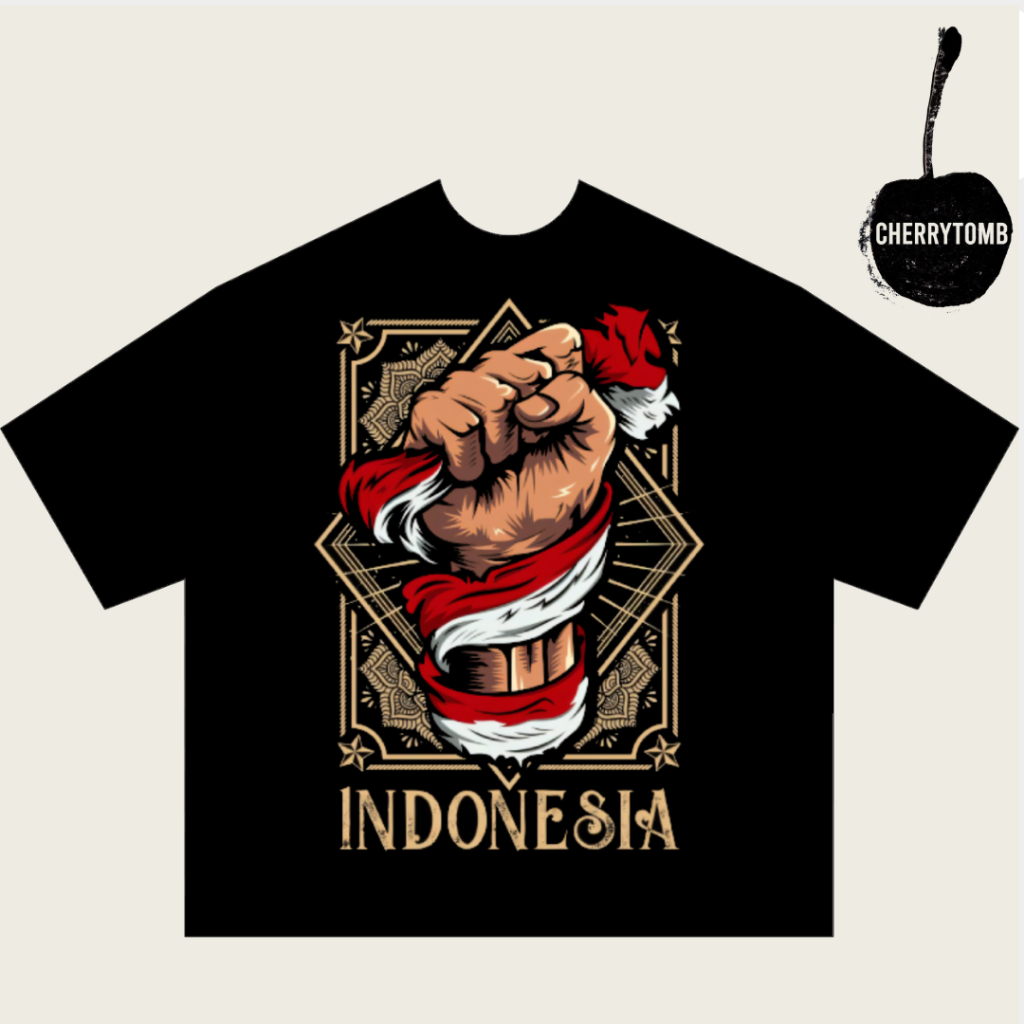 INDONESIAN HAND INDEPENDENCE CLOTHES AESTHETIC เสื้อยืดสําหรับผู้ชายและผู้หญิงชายเสื้อยืด BOXY DISTR
