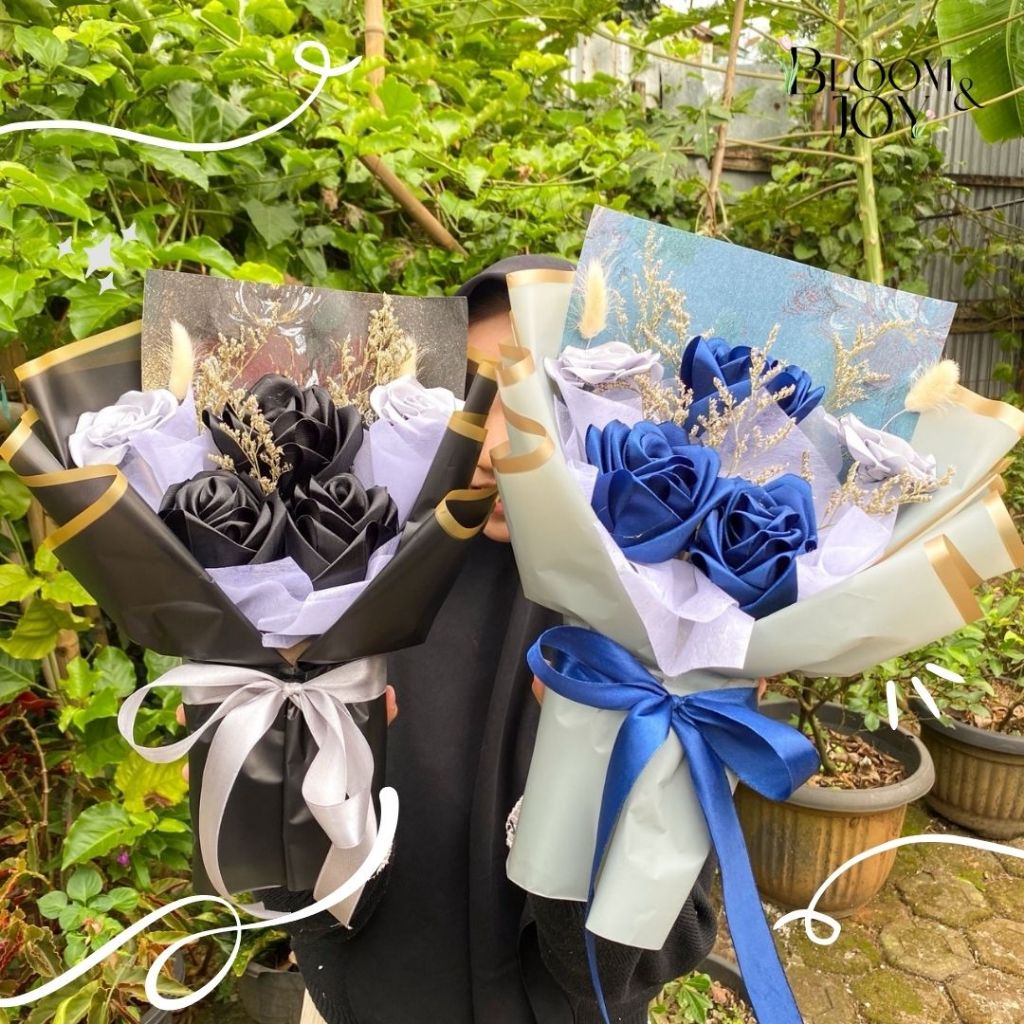 MAWAR BOUQUET OF FLOWERS 5 Stalks ROSE SATIN RIBBON GRADUATION BOUQUET/GRADUATION BIRTHDAY BOUQUET