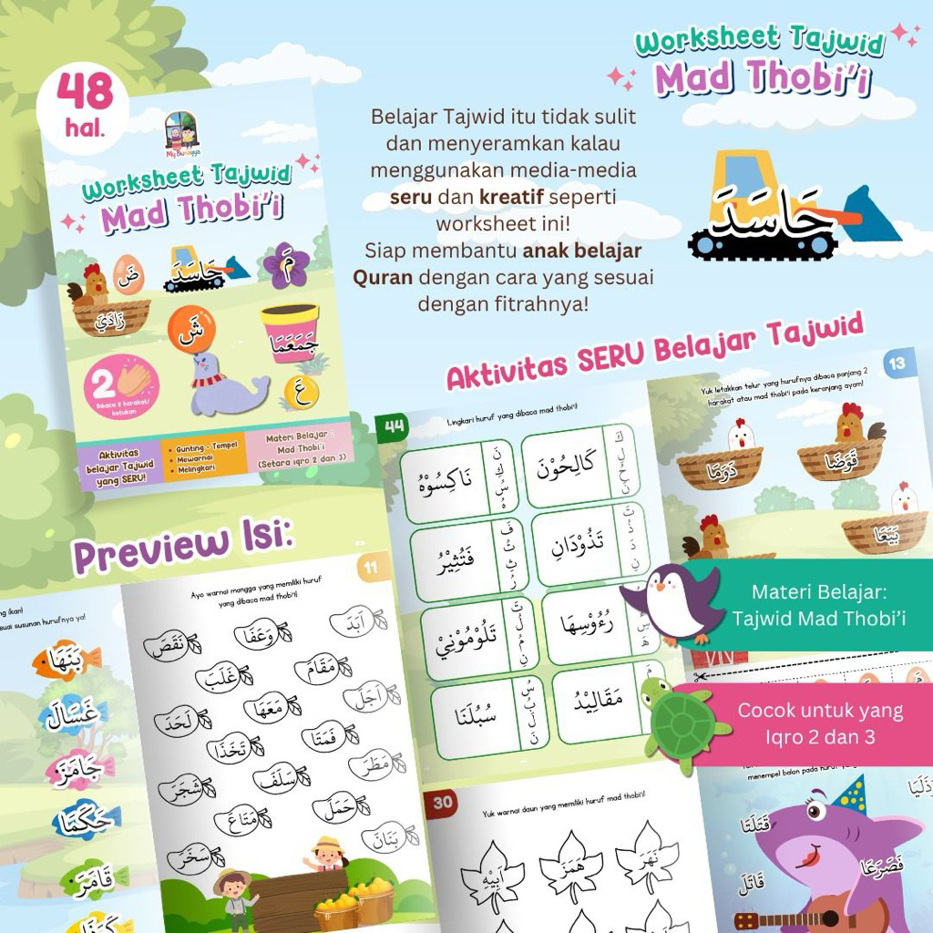 หนังสือแบบฝึกหัด Tajwid Mad Thibii Iqro 2 3 Iqra 2 3 Nagaji เรียนรู้ Quran Tawati Ummi