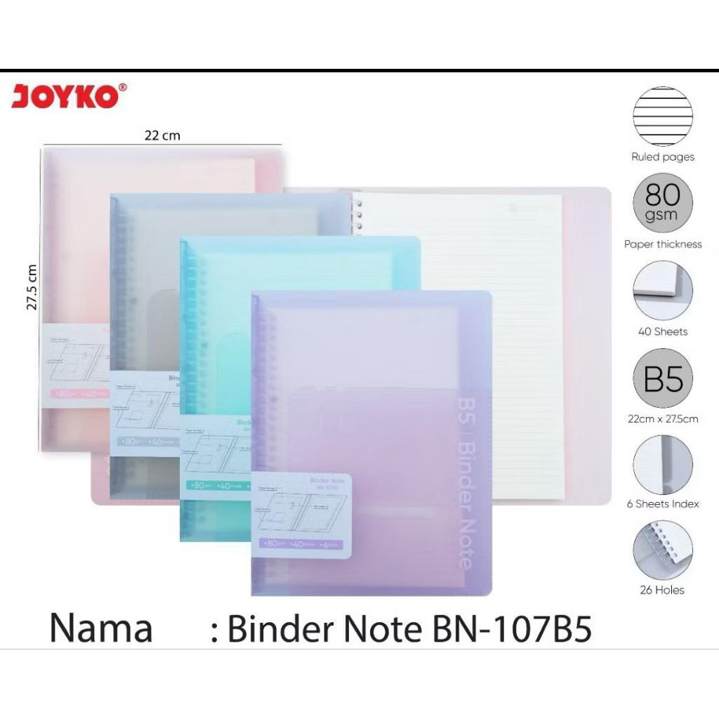 Joyko BN 107 A5/B5 Binder Note Folder (ชิ้น)