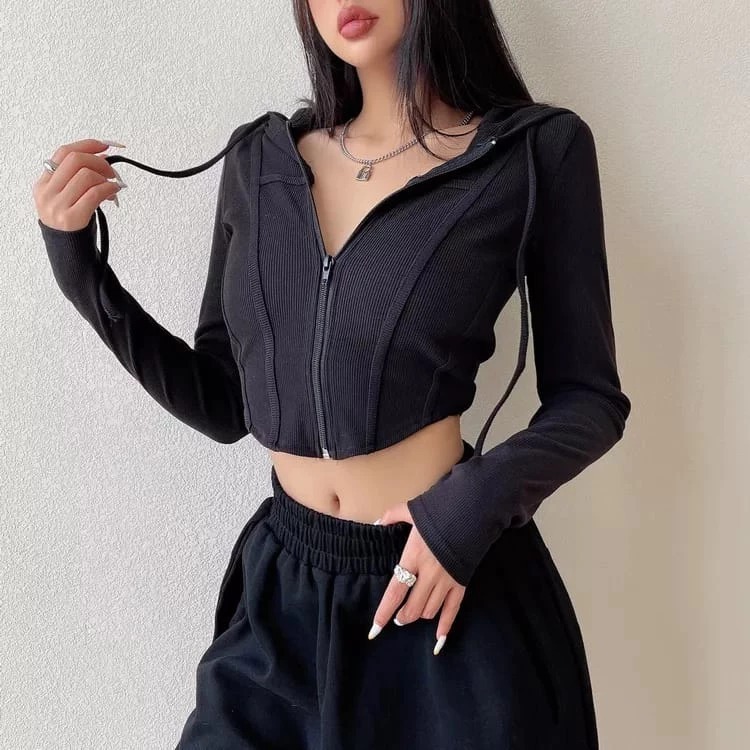 LONG SLEEVE REINA HOODIE CROP TOP ZIPPER / ZIPPER JACKET