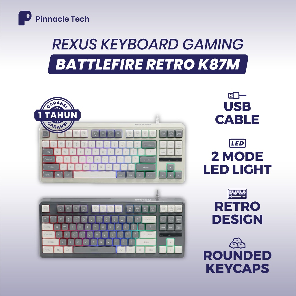 Rexus KY Gaming Retro Classic K87M RGB LED Keyboard – คีย์บอร์ดเกมกล TKL 87 คีย์