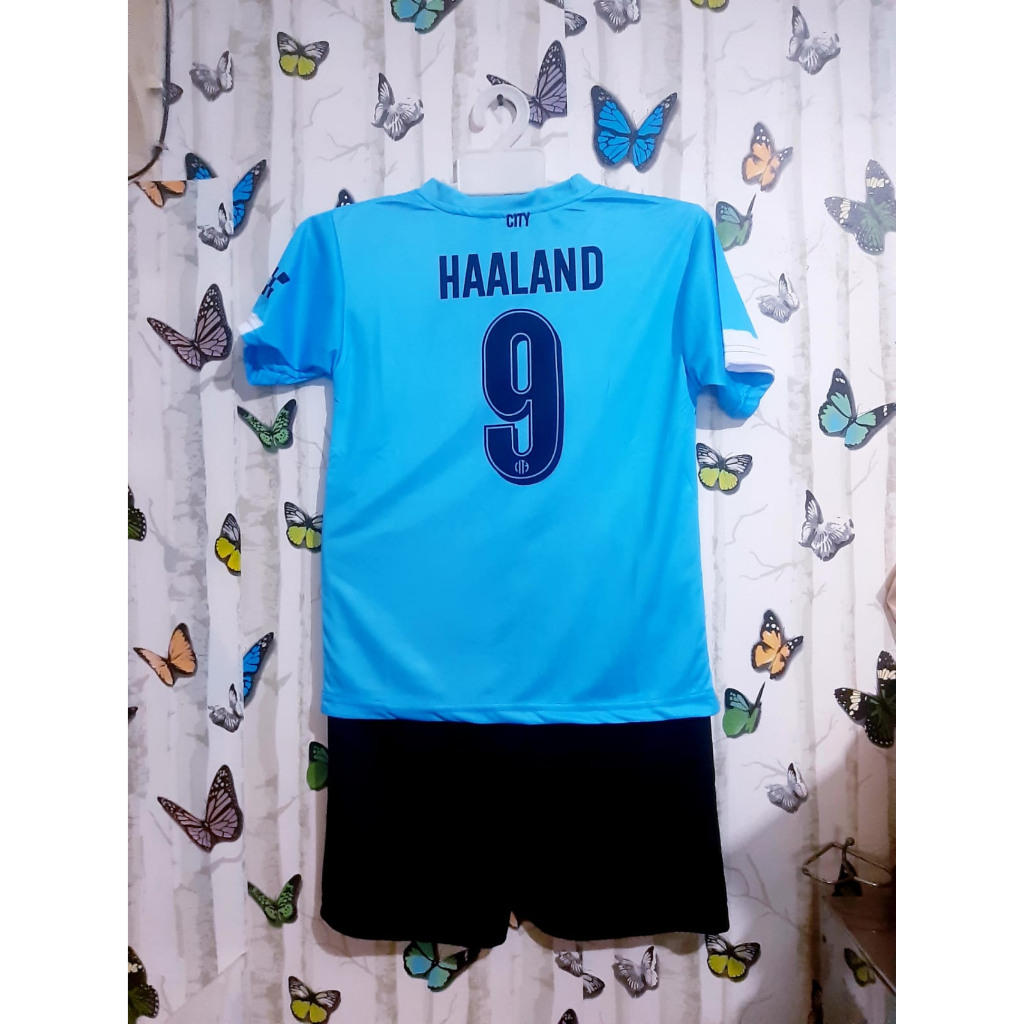 เสื้อฟุตบอลฮาแลนด์ | เสื้อฟุตบอลเด็ก Haaland Munchister City ล่าสุดอายุ 2-12 ปี | ชุดเสื้อฟุตบอลเด็ก