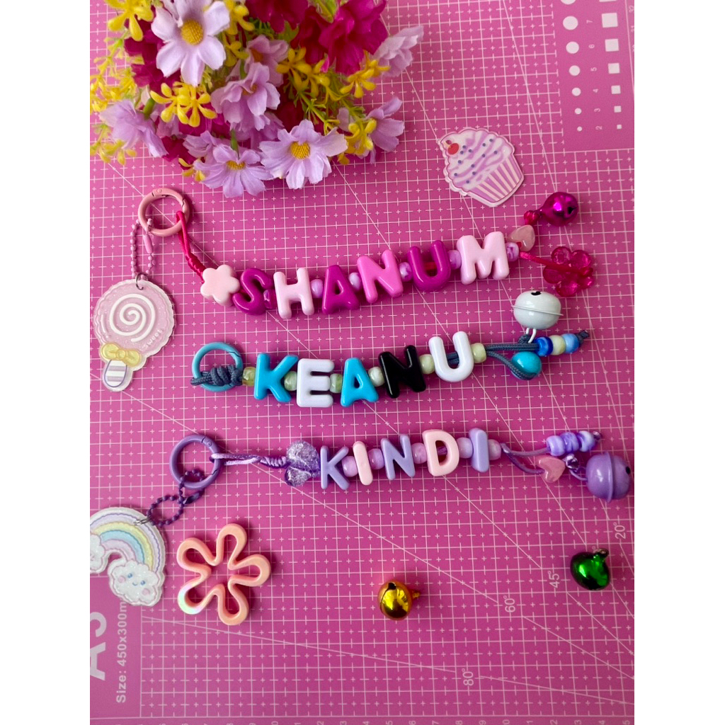 GANTUNGAN CUSTOM 3D NAME LETTER CHARM KEYCHAIN BAG - MOTE BEADS KEYCHAIN