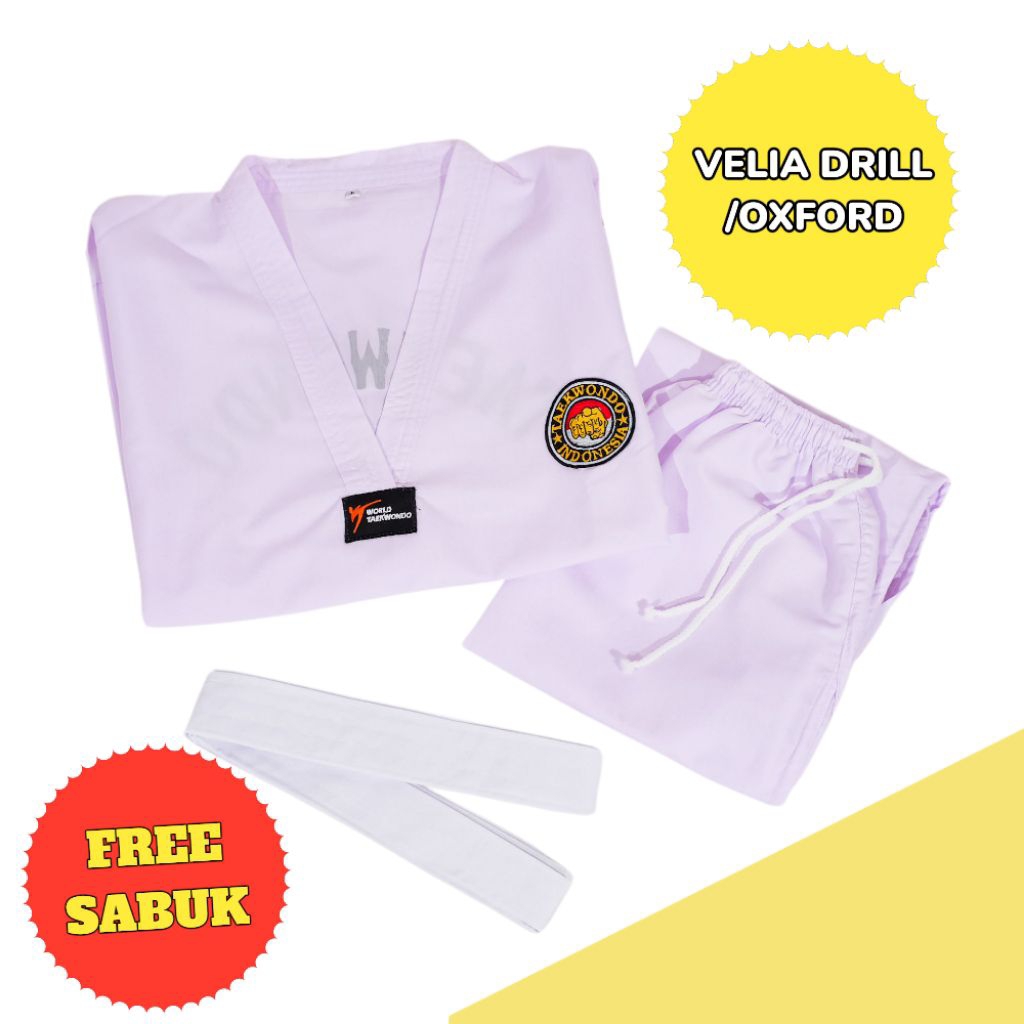 WHITE TAEKWONDO UNIFORM (ฟรีเข็มขัดสีขาว) / ผ้า TAEKWONDO