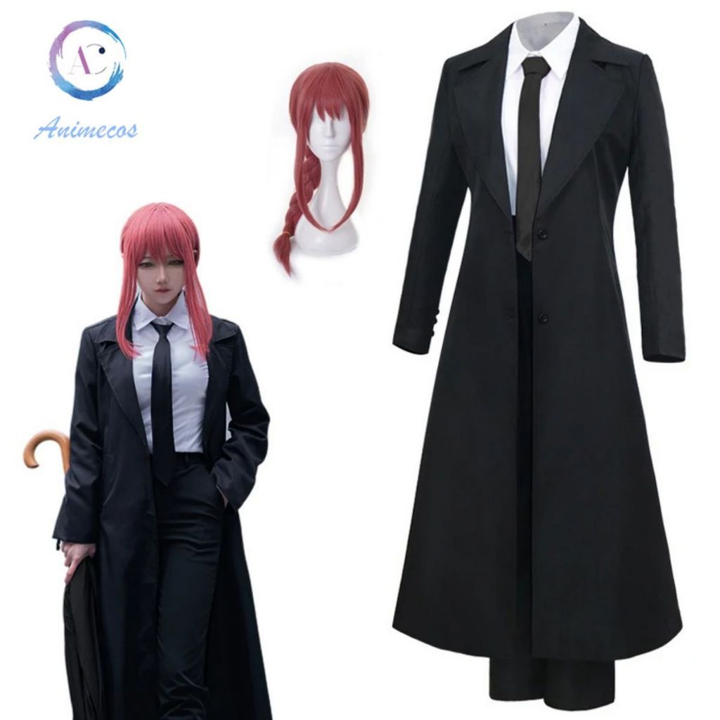 Makima คอสเพลย์เครื่องแต่งกายสีดํา parit Tie baju Makima วิกผมยาวชุดสูทผู้ชาย Street ชุดสตรี