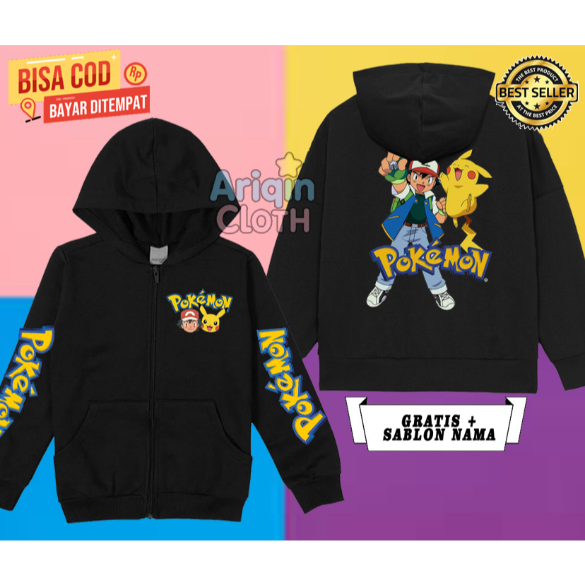 เสื้อฮู้ดมีซิปสําหรับเด็ก Pokemon go pikachu pika