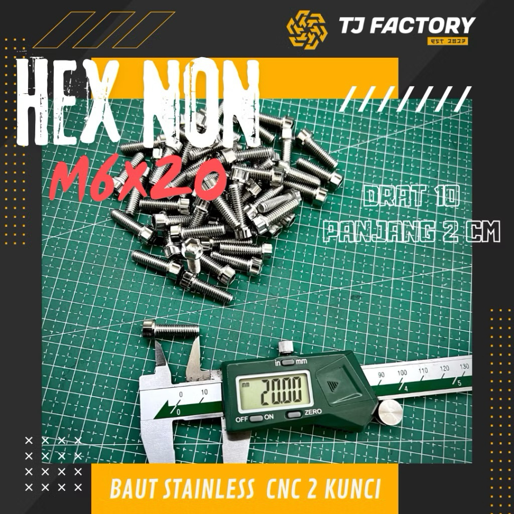 CNC Stenlis Bolt 2 คีย์ M6x20 Dart 10 ยาว 2 ซม. สแตนเลส 304 โดย: Tj Factory
