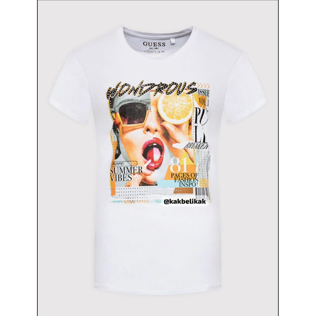 Guess เสื้อยืดสีขาว W2YI08 K9RM1 Bianco Regular Fit
