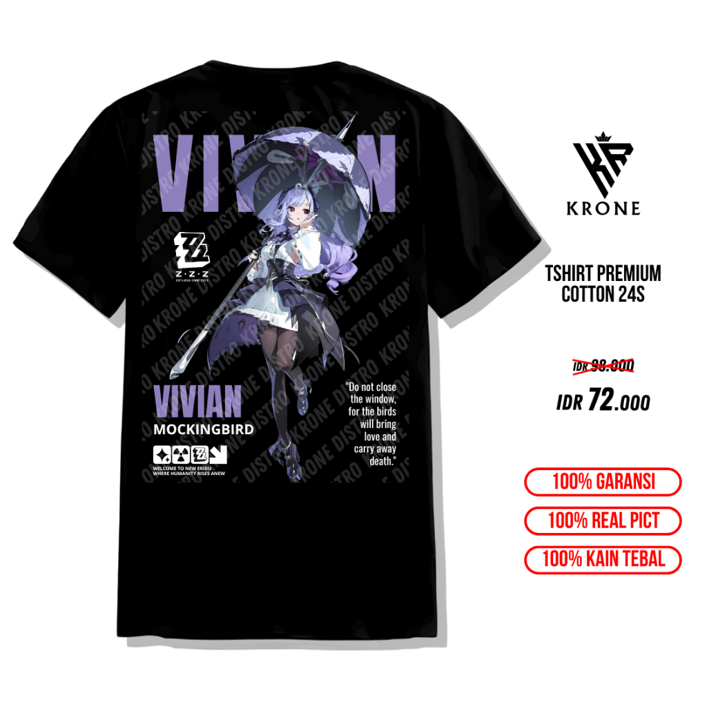 KATUN KRONE VIVIAN ZZZ อะนิเมะเสื้อยืด 24s ผ้าฝ้ายหนา - Vivian Zenless Zone Zero Premium Distro เสื้