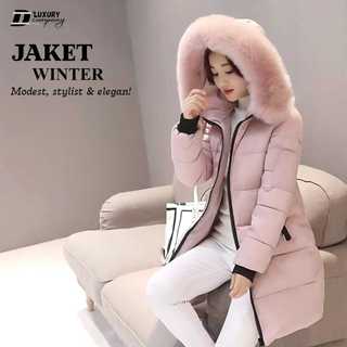 (COD) Jaket Winter Jubah Wanita Panjang/ Long Coat, korea, Tebal Hangat Musim Dingin Slimpfit-ting Hodiee Bulu Size M-2XL
