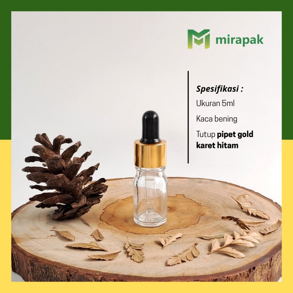 ขวดใส PIPETTE 5ML พร้อมแก้ว THICK - แหวนทอง, ยางสีดํา - SKINCARE COSMETIC SERUM - R18GOLD RUBBER 18 