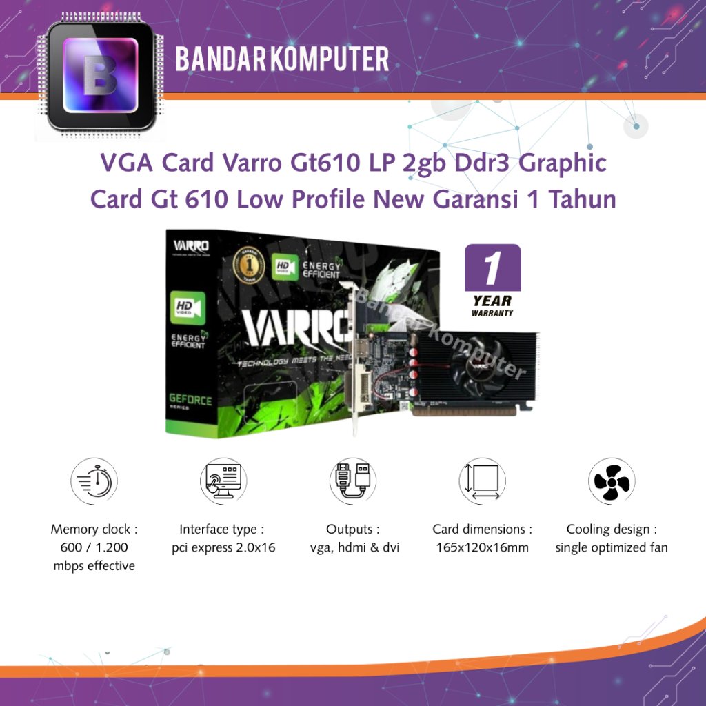 การ์ด VGA Varro Gt610 LP 2gb Ddr3 กราฟิกการ์ด Gt 610 Low Profile ใหม่รับประกัน 1 ปี