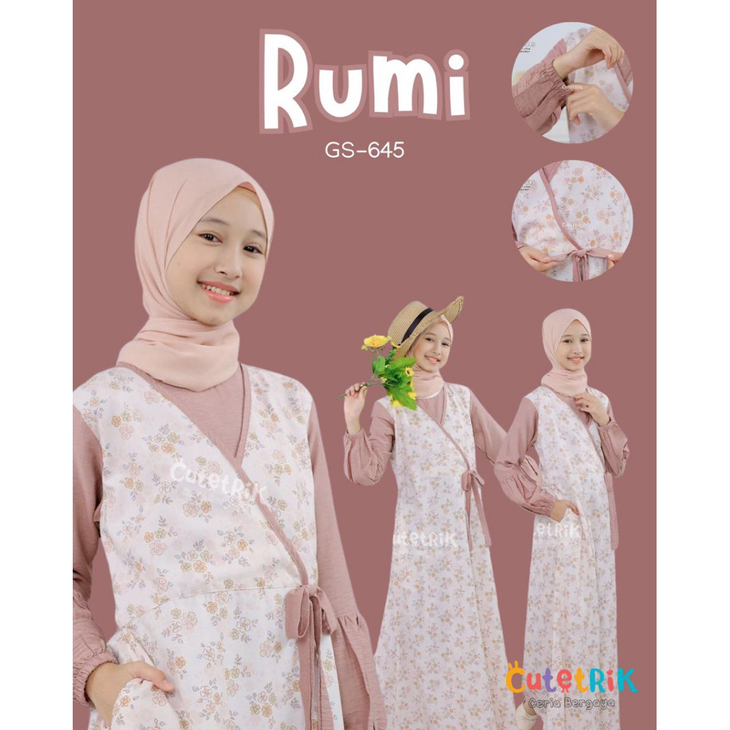 KATUN (8-14 ปี) GS 645 653 ชุดมุสลิม Gamis ชุดฮันบก ชุดผ้าฝ้ายลินินกิโมโนสําหรับวัยรุ่น Rumi by Cute
