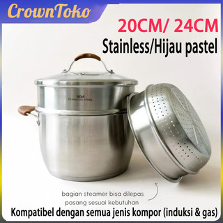 [COD] Steamer M panci kukus stainless steel sus 304 size diameter 20cm 24cm dualfungsi estetik bisa untuk masak soup WSW