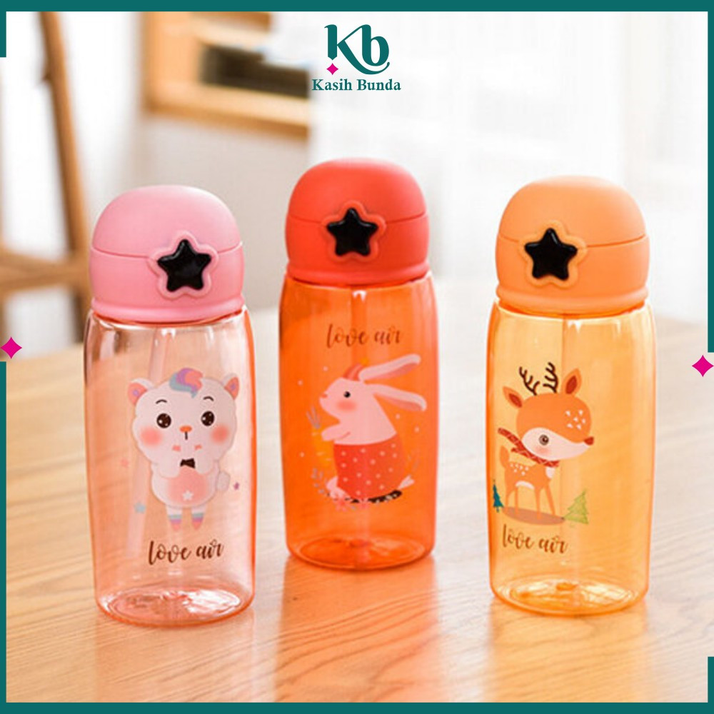 TOMBOL EC 520ML ขวดน้ําดื่มพร้อมปุ่มดาวและลายตัวละคร / ขวดดื่มเด็กน่ารักพร้อมหลอด BPA FREE BUNDA C30