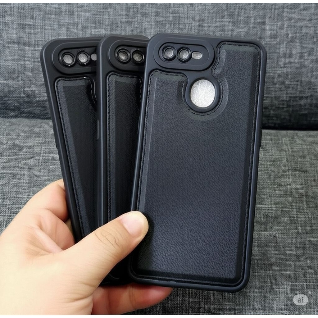 (01) FANCY STYLE SOFT CASE OPPO A5S / A7 / A12 / A11K / F9 REALME 2 - เคสหนังสีดํา SERIES