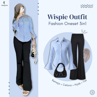 One Set Wanita Kekinian | Outfit Kece (Kemeja Wispie + Celana Cutbray + Jilbab Persegi + Tas) TF61