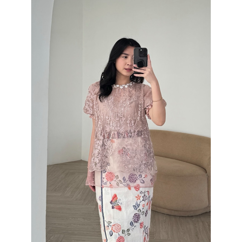 CAMELIA TOP PARTY KEBAYA SAPTO TOP BROCCADE CAMELIA FLOWERAINBOW, CAMELIA DUSTY GREY, CAMELIA BROWNR