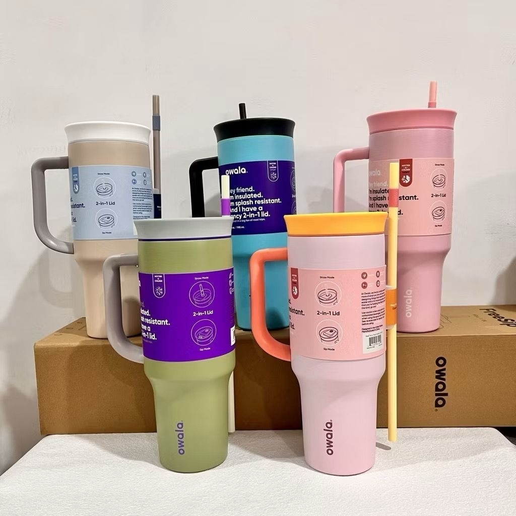 แก้วน้ํา 40oz 0wala หลอดฝาฟรีสแตนเลสและแปรง