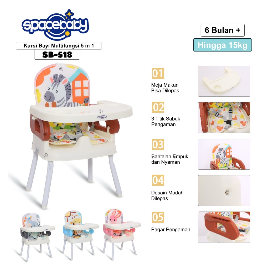5 in 1 FOLDING BOOSTER SEAT SPACEBABY SB-518