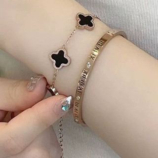SET GELANG BANGLE ROMAWI DAN GELANG BUNGA CLOVER TERBARU ANTI LUNTUR DAN ANTI KARAT