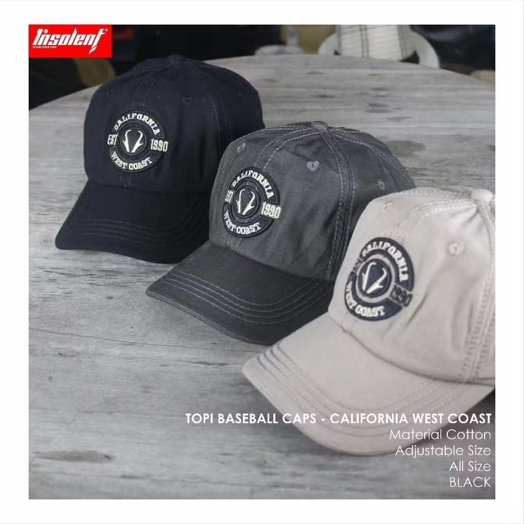 CALIFORNIA WEST COAST BASEBALL CAPS | UNISEX EMBROIDERED PREMIUM CANVAS BASEBALL CAPS