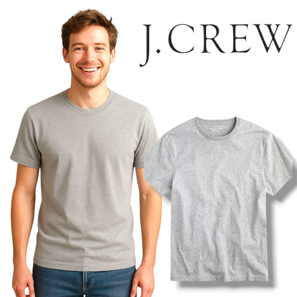 J.CREW Branded Light Grey Mens T-Shirt – เสื้อยืดผ้าฝ้ายพื้นฐานลําลอง